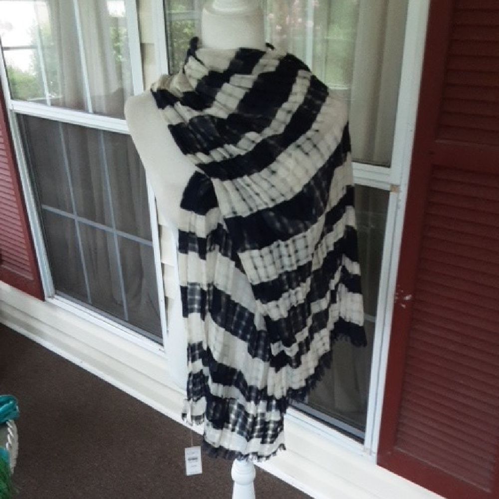 LOFT Striped Navy and White Scraf/Shawl Art Piece
